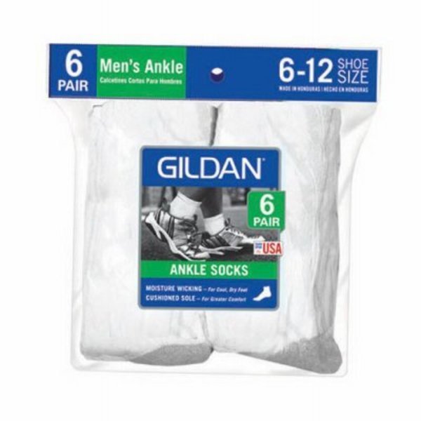 Gildan Branded Apparel Srl 6Pk Wht Men Qtr Socks 1048593
